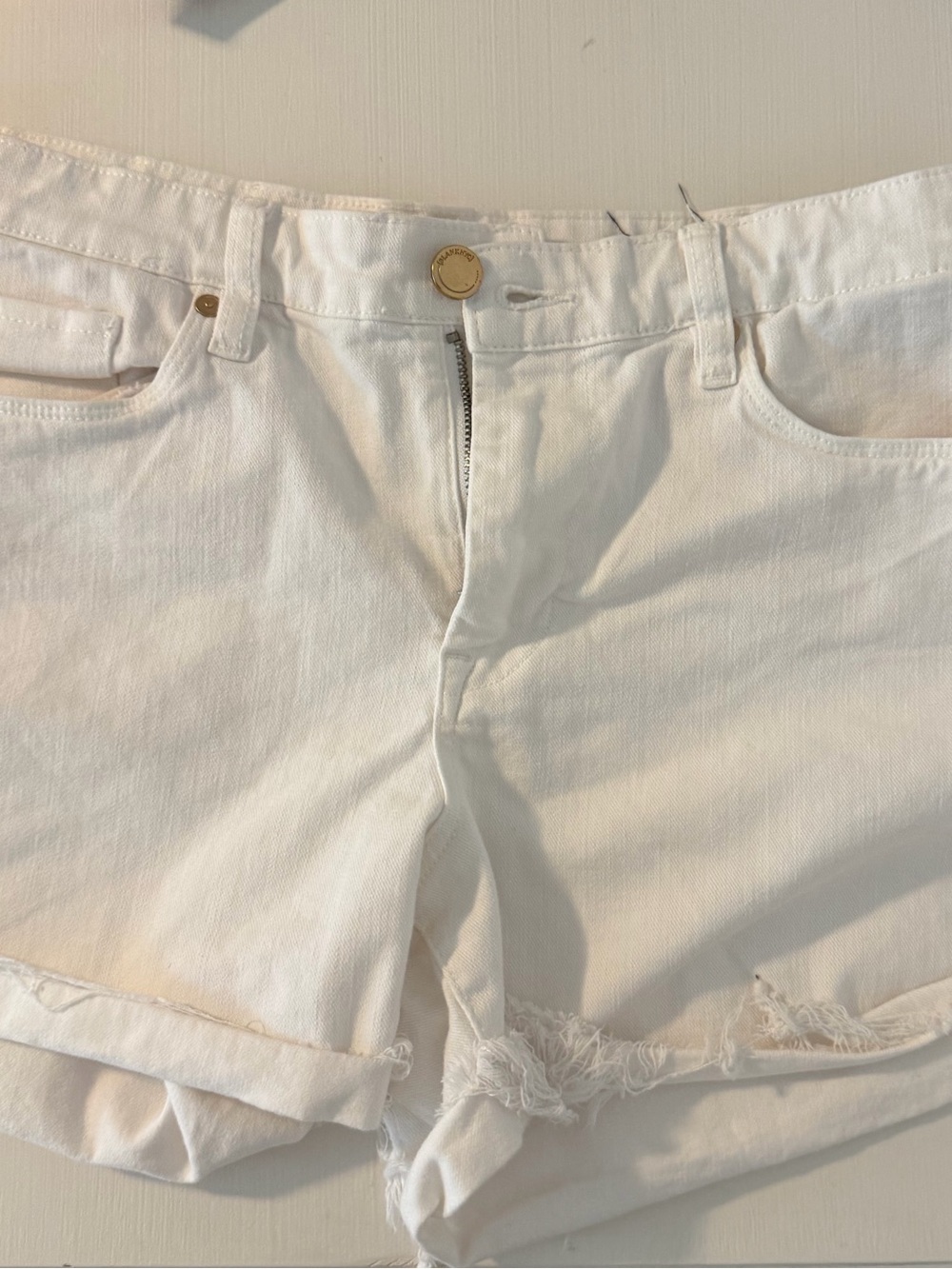 Blank NYC White Distressed Roll-Cuff Denim Shorts